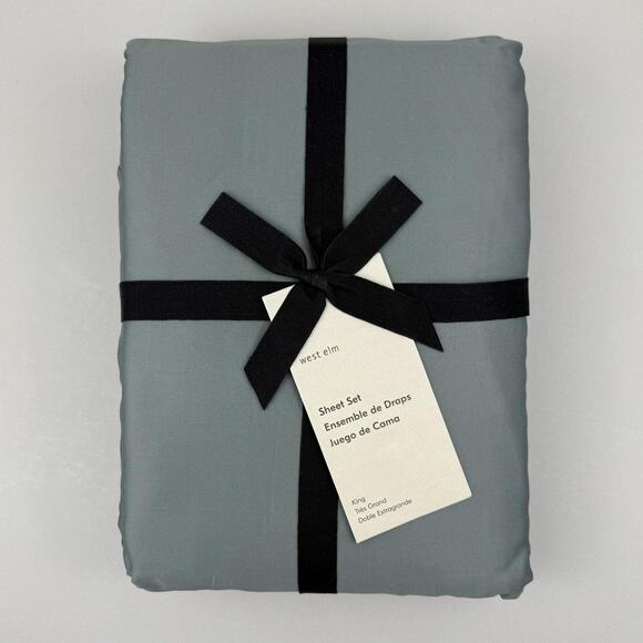 West Elm Silky TENCEL Lyocell Sheet Set KING Stormy Blue 4pc Deep Pocket NWT - Picture 1 of 8